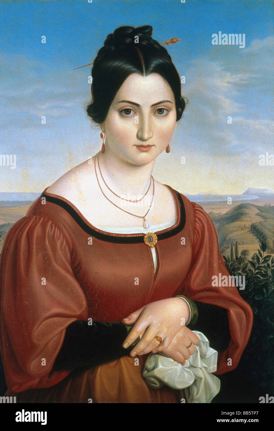 Bauer, Karoline, 29.3.1807 - 18.10.1878, actriz alemana, Half length, painting by anónimo, circa 1828, Veste Coburg, Foto de stock