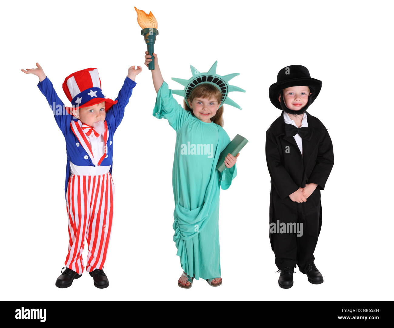 Niños disfrazados como personajes americana Foto de stock