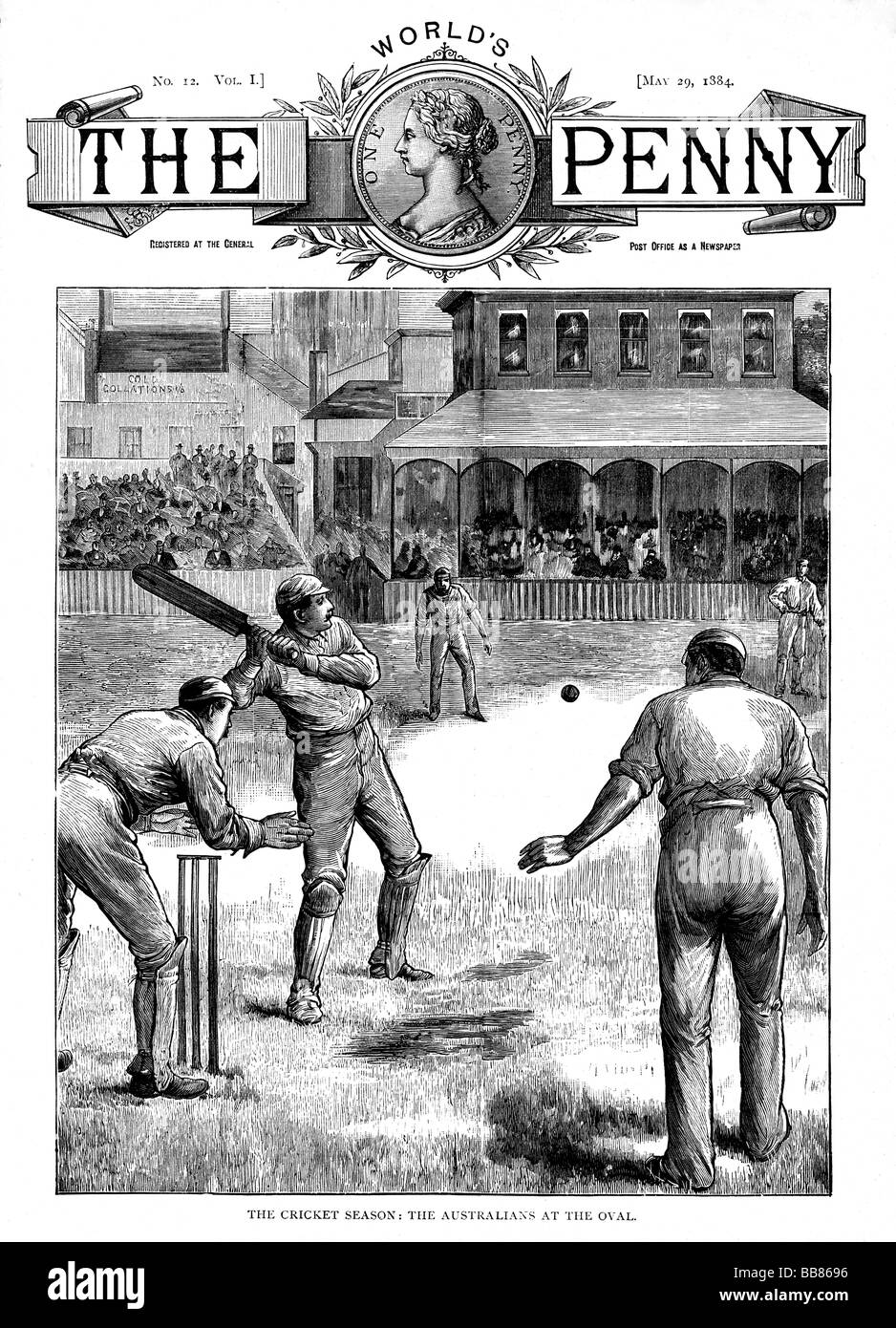 En el óvalo de Australia 1884 la portada de la revista con las cenizas de Australia Touring equipo jugando Surrey en mayo Foto de stock