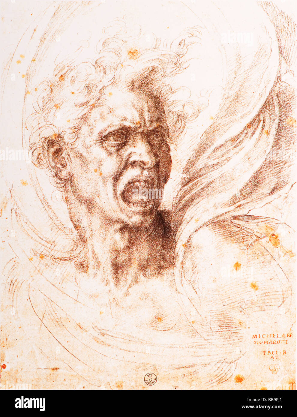 El maldito alma por Michelangelo 1525 tinta negra Foto de stock