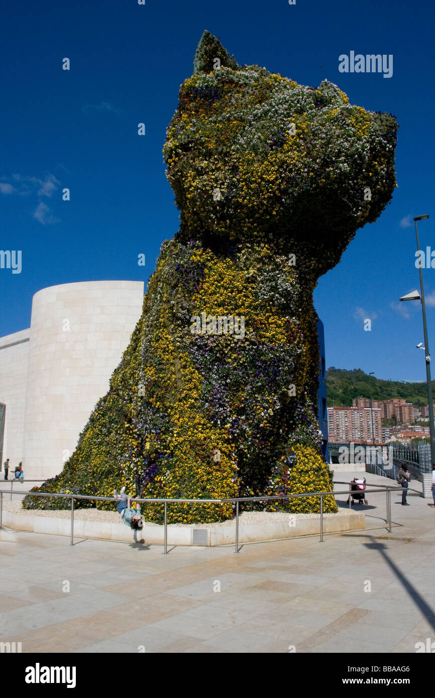 Entrada del Museo Guggenheim Bilbao y el perro de flores desde la calle  Fotografía de stock - Alamy