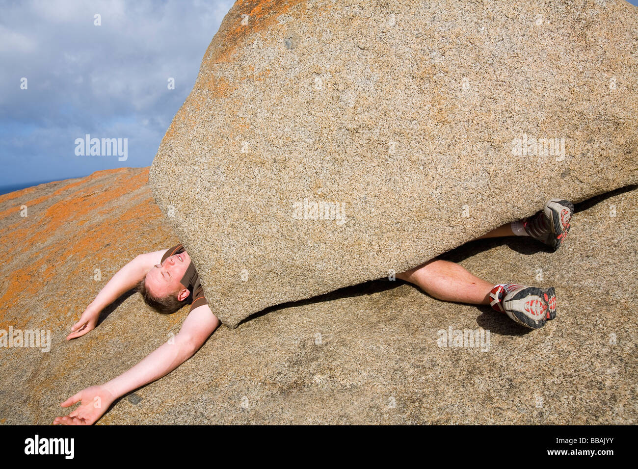 Diversión turística en Remarkable Rocks en Kangaroo Island, South Australia, AUSTRALIA Foto de stock