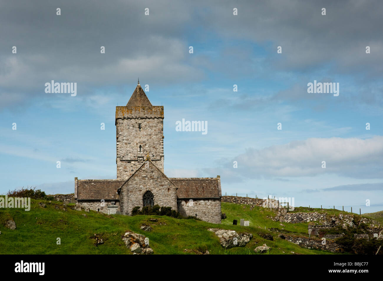 Iglesia de St Clements, Rodel, Isla de Harris, Hébridas Exteriores, Escocia Foto de stock