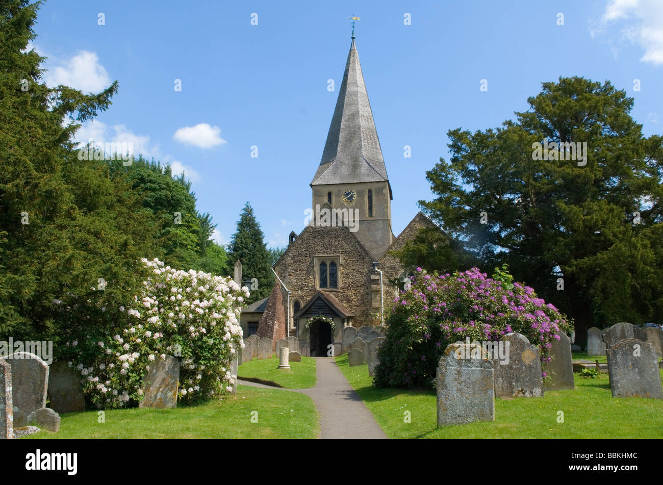 Shere Surrey, un pueblo inglés típico de St James Iglesia HOMER SYKES Foto de stock