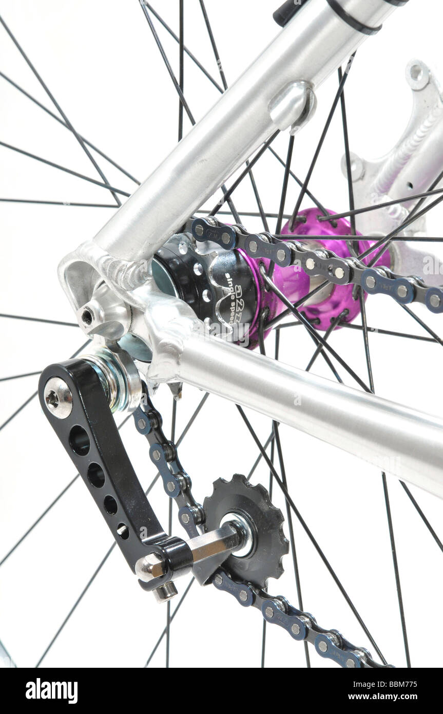 Singlespeed, una transmisión de engranajes con un tensor de la cadena, la  bicicleta deportiva Fotografía de stock - Alamy