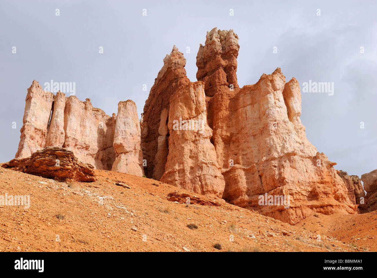 Agujas de roca caliza, Hoodoos, Bryce Canyon National Park, Utah, EE.UU. Foto de stock