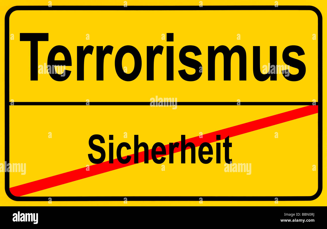 Firmar los límites de la ciudad, imagen simbólica para girar desde la seguridad hasta el terrorismo Foto de stock
