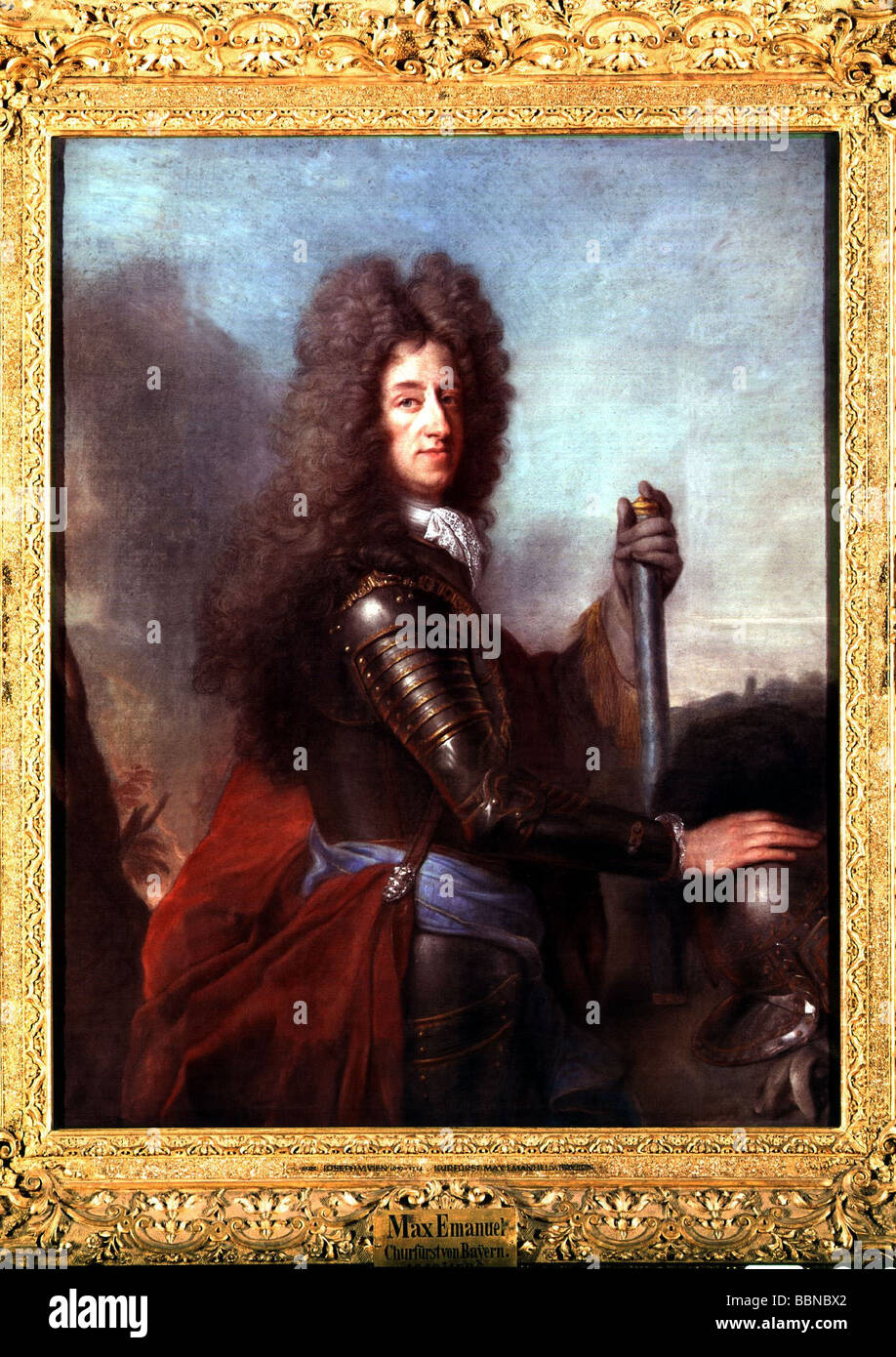 Maximiliano II Emanuel, 11.7.1662 - 26.2.1726, elector de Baviera 26.5.1679 - 26.2.1726, longitud media, pintura de Joseph Vivien (1657 - 1714), Castillo de Schleissheim, Foto de stock