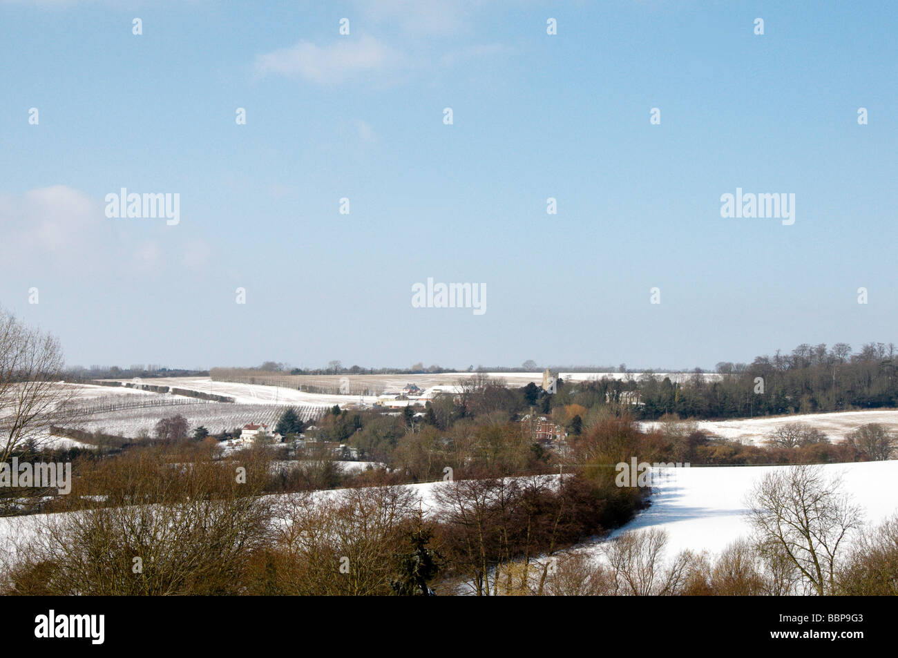 Una vista de la campiña de Kent en invierno Foto de stock