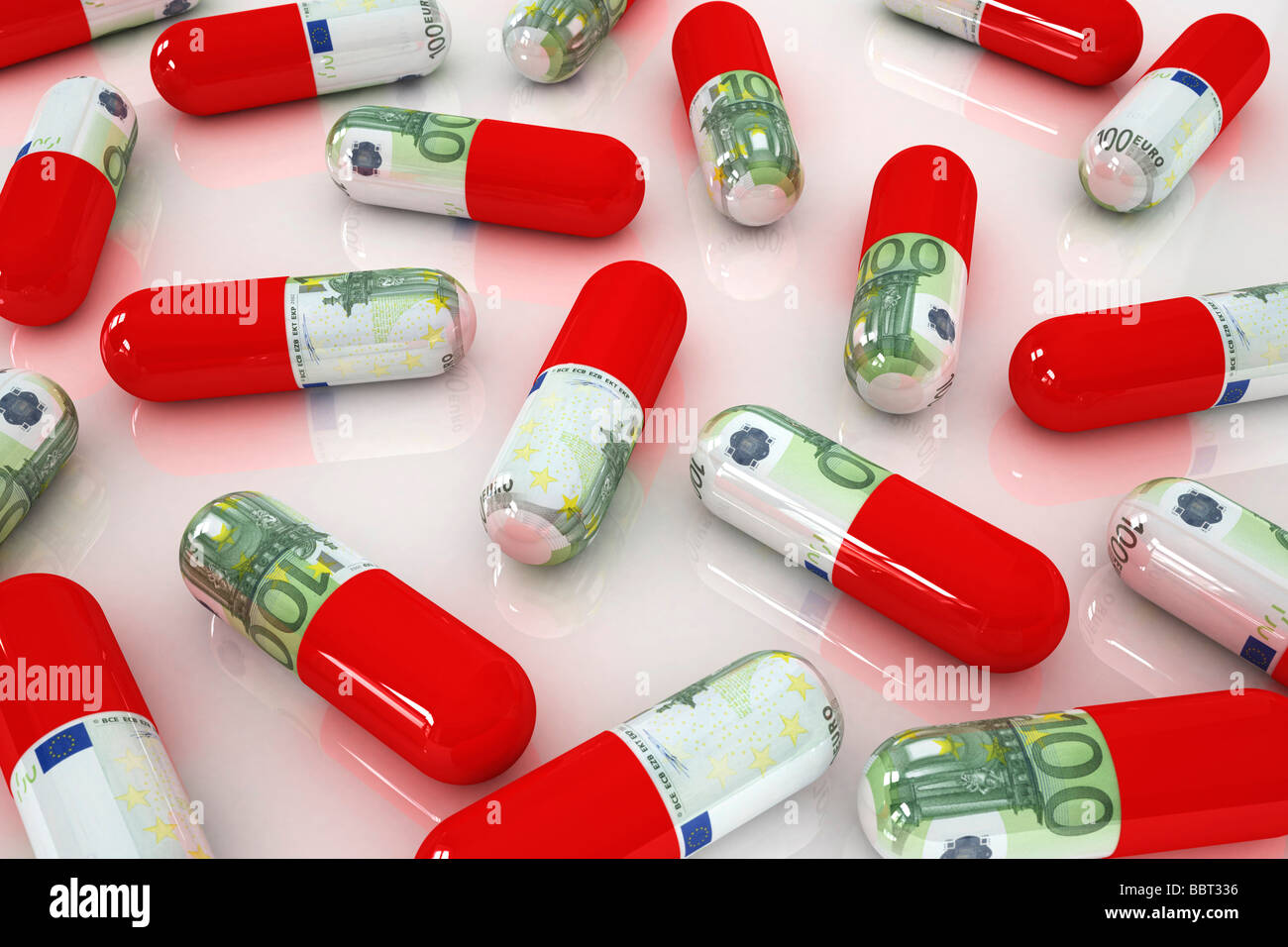 Medicamentos caros, ilustración del concepto de los costos del cuidado de la salud Foto de stock