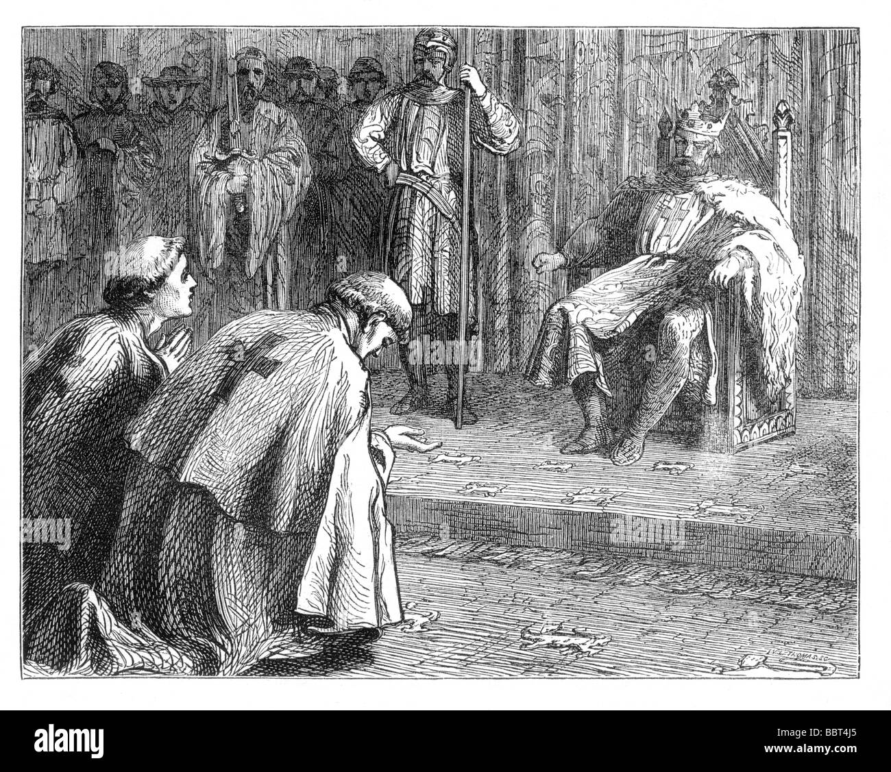 Los sacerdotes intercediendo ante el Rey Ricardo I de Inglaterra pidiendo la liberación del obispo de Beauvais Foto de stock