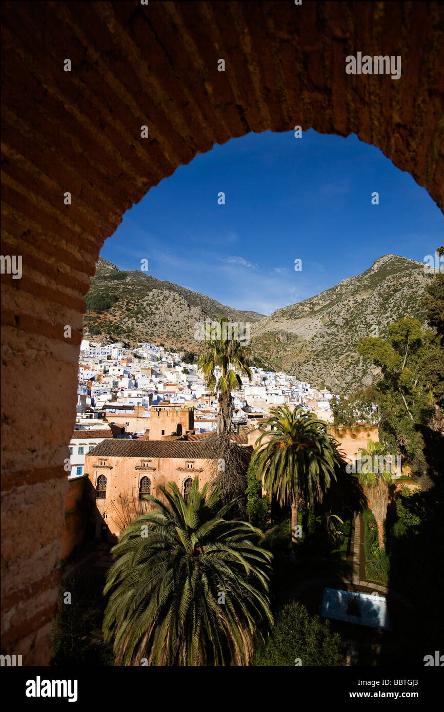 Vista de la Kasbah y Chefchaouen, Marruecos Foto de stock