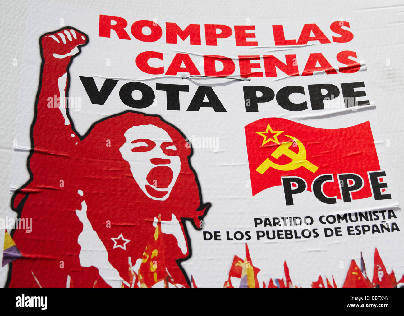 Cartel del partido comunista en España durante las elecciones Foto de stock