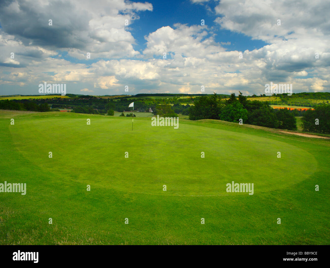 Golf Green. Lullingstone golf, Valle de Darenth, Kent, Inglaterra, Reino Unido. Foto de stock