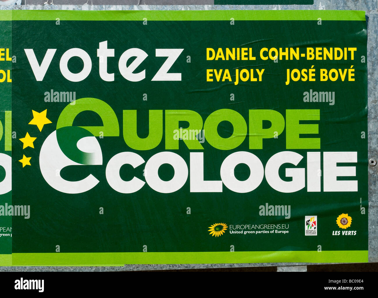 "Europe Ecologie" (Ecología) parte pegatina para 2009 Las elecciones al Parlamento Europeo - Indre-et-Loire (centro), Francia. Foto de stock