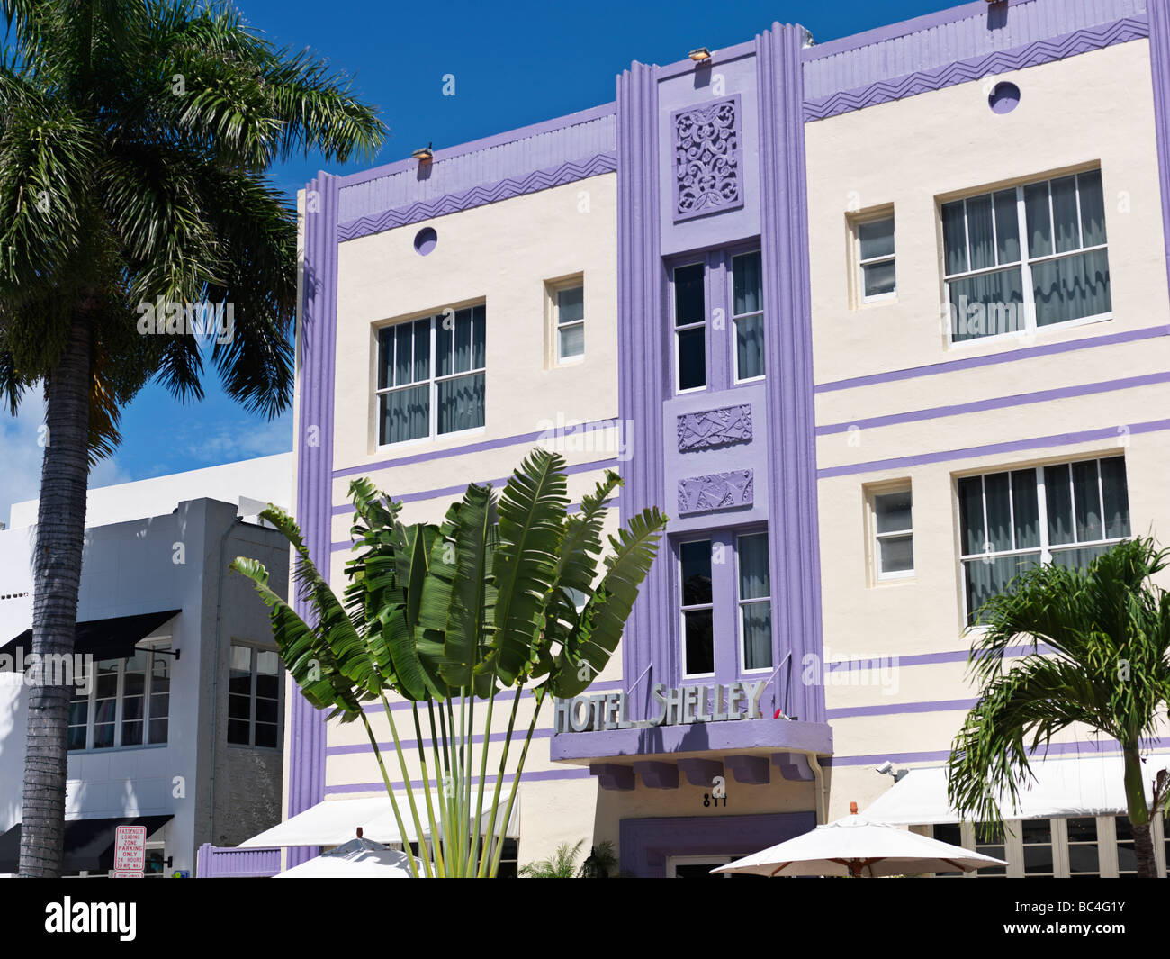 Arquitectura Art Deco,hotel,South Beach Miami,el Hotel Shelley Foto de stock