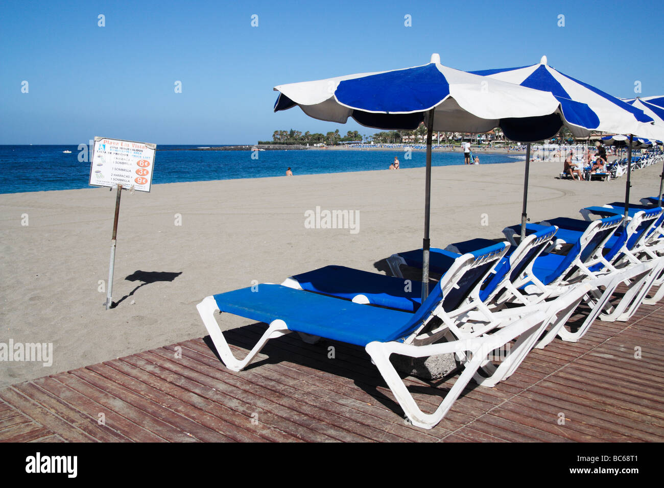 Hamacas en la playa de Los Cristianos en la isla de Tenerife en las Islas  Canarias Fotografía de stock - Alamy