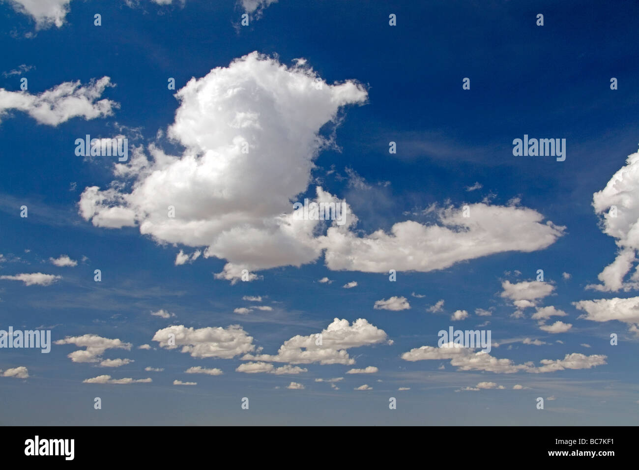 Cielo azul y las nubes cúmulos en Wyoming, EE.UU. Foto de stock