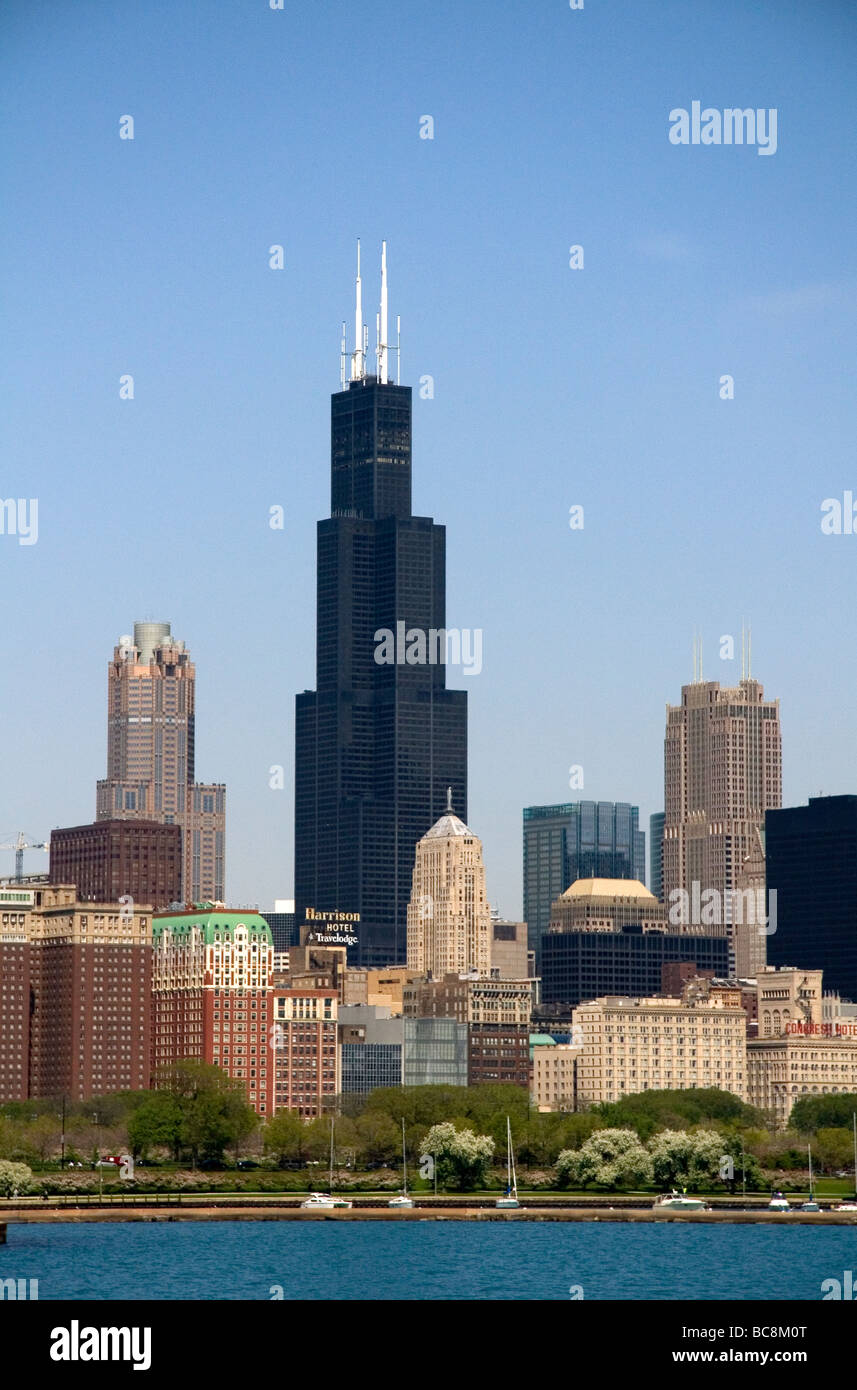 La torre Willis, antiguamente conocida como la Torre Sears situada en Chicago, Illinois, EE.UU. Foto de stock