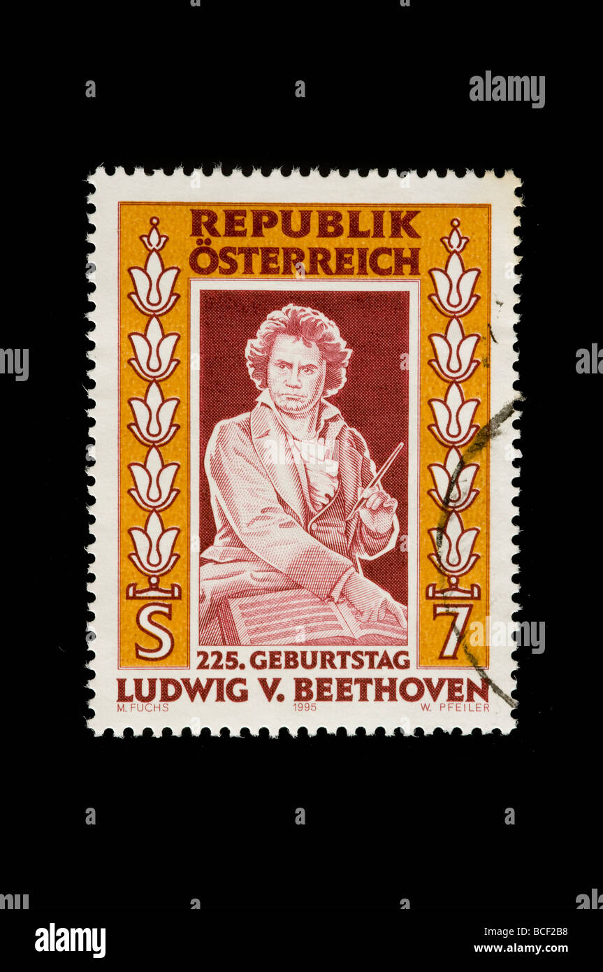 Ludwing van Beethoven compositor en un sello austriaco Foto de stock