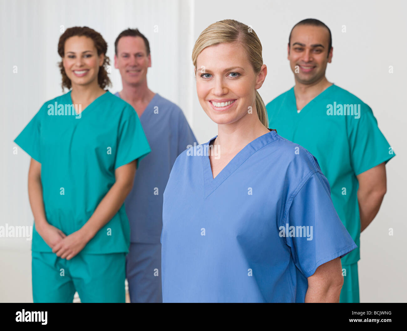 Retrato de cuatro enfermeras Foto de stock