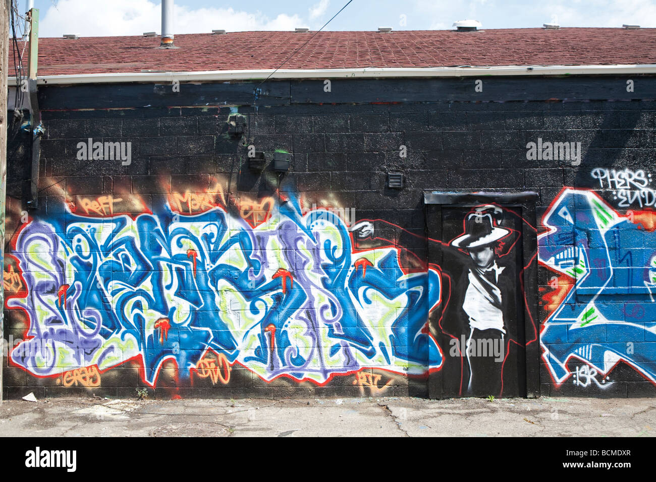 Michael Jackson Graffiti en Detroit Alley Foto de stock
