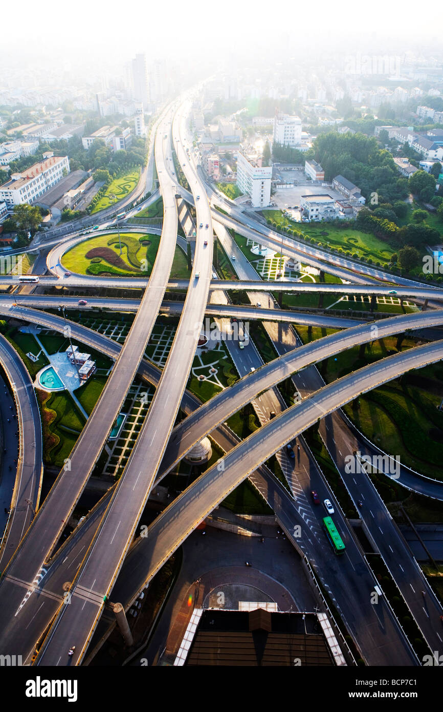 Freeway conjunción, Hefei, provincia de Anhui, China Foto de stock