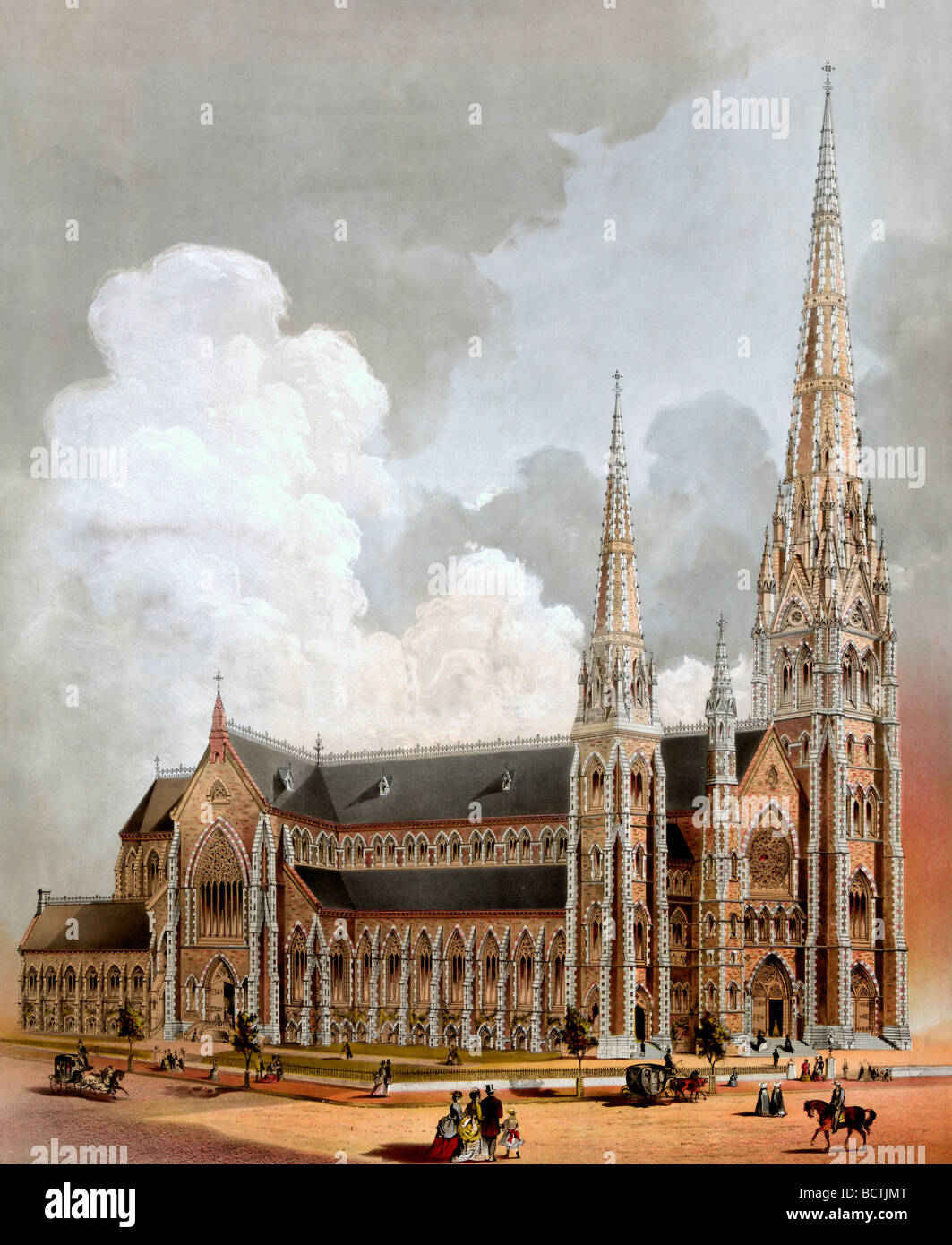 Catedral de la Santa Cruz, Boston, Massachusetts, circa 1871 Foto de stock