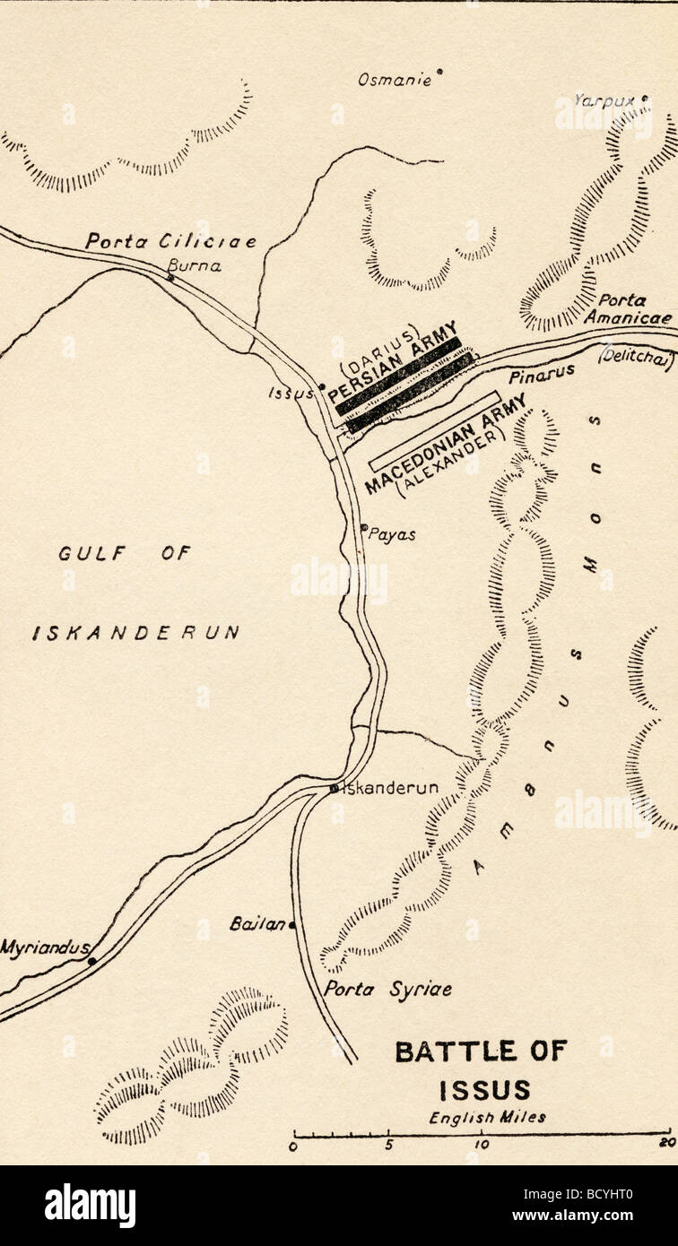 Mapa de la batalla de Issus, 333 B C. Foto de stock