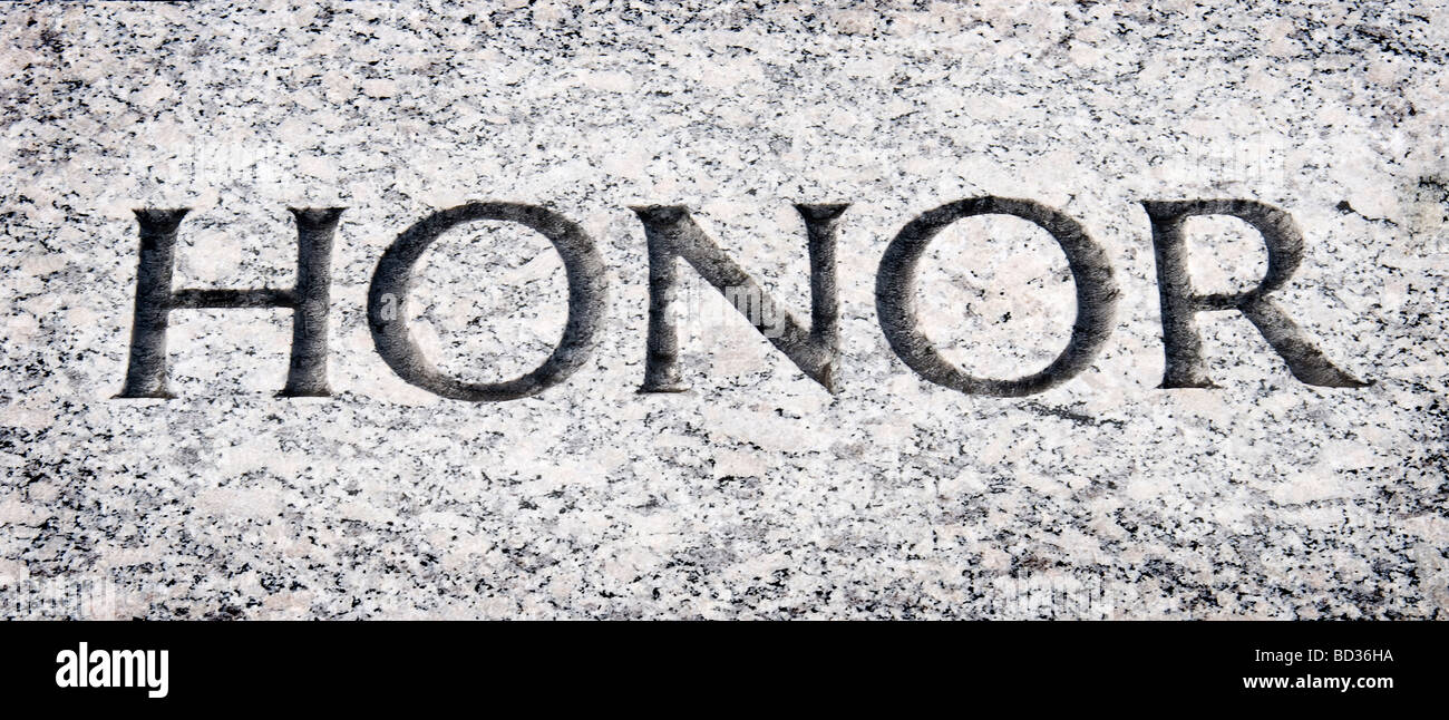 La palabra honor tallados en piedra Foto de stock