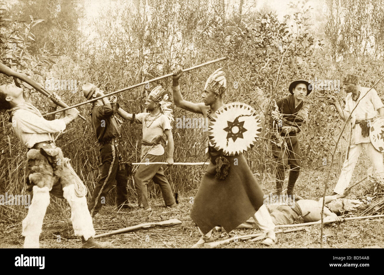 La batalla entre los vaqueros y los Indios Fotografía de stock - Alamy