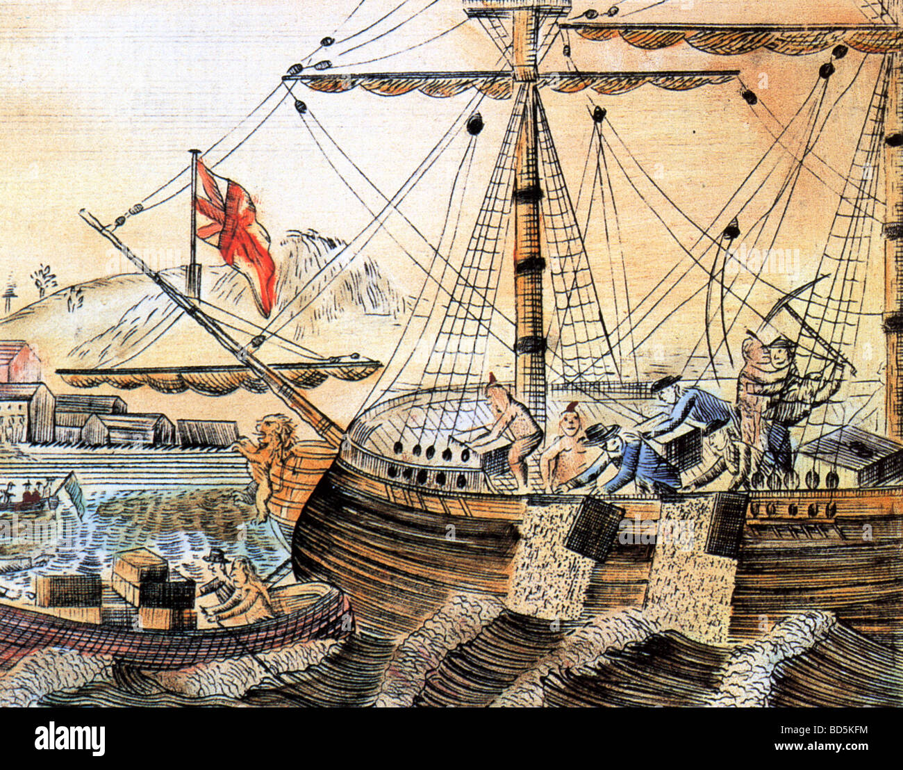 El Boston Tea Party el 16 de diciembre de 1773 Fotografía de stock Alamy