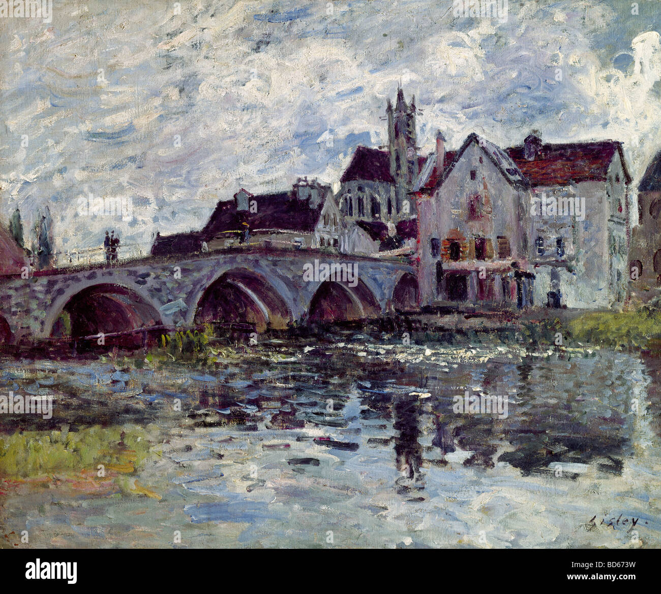 Bellas artes, Sisley, Alfred (1839 - 1899), pintura, "El Puente de Moret', 1887, óleo sobre lienzo, Nouveau Musee du Havre, Frenc Foto de stock