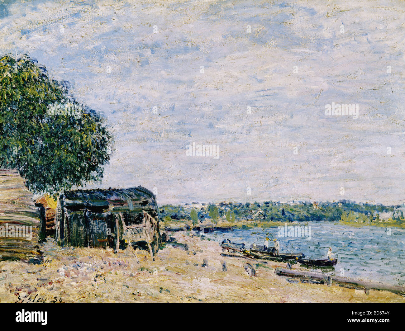 Bellas artes, Sisley, Alfred (1839 - 1899), pintura, 'Saint Mammes', 1884, Musée d'Art et d'Histoire, Geneve, Francés, impressi Foto de stock