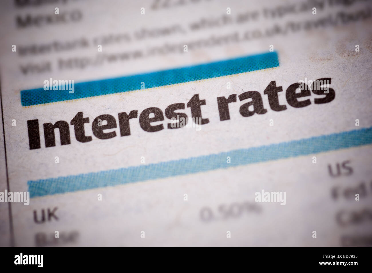 Las tasas de interés en el papel Foto de stock