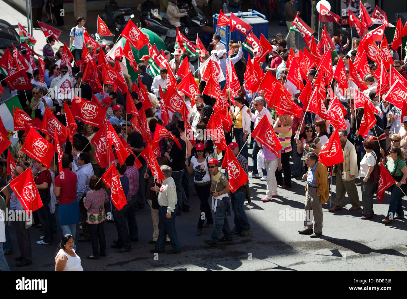 Los sindicatos UGT y CCOO manifestación, Sevilla, España Foto de stock