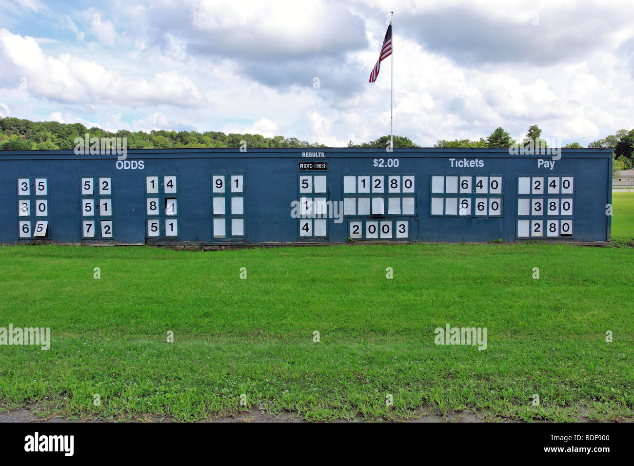 Tote board que muestran probabilidades y los pagos para las carreras de