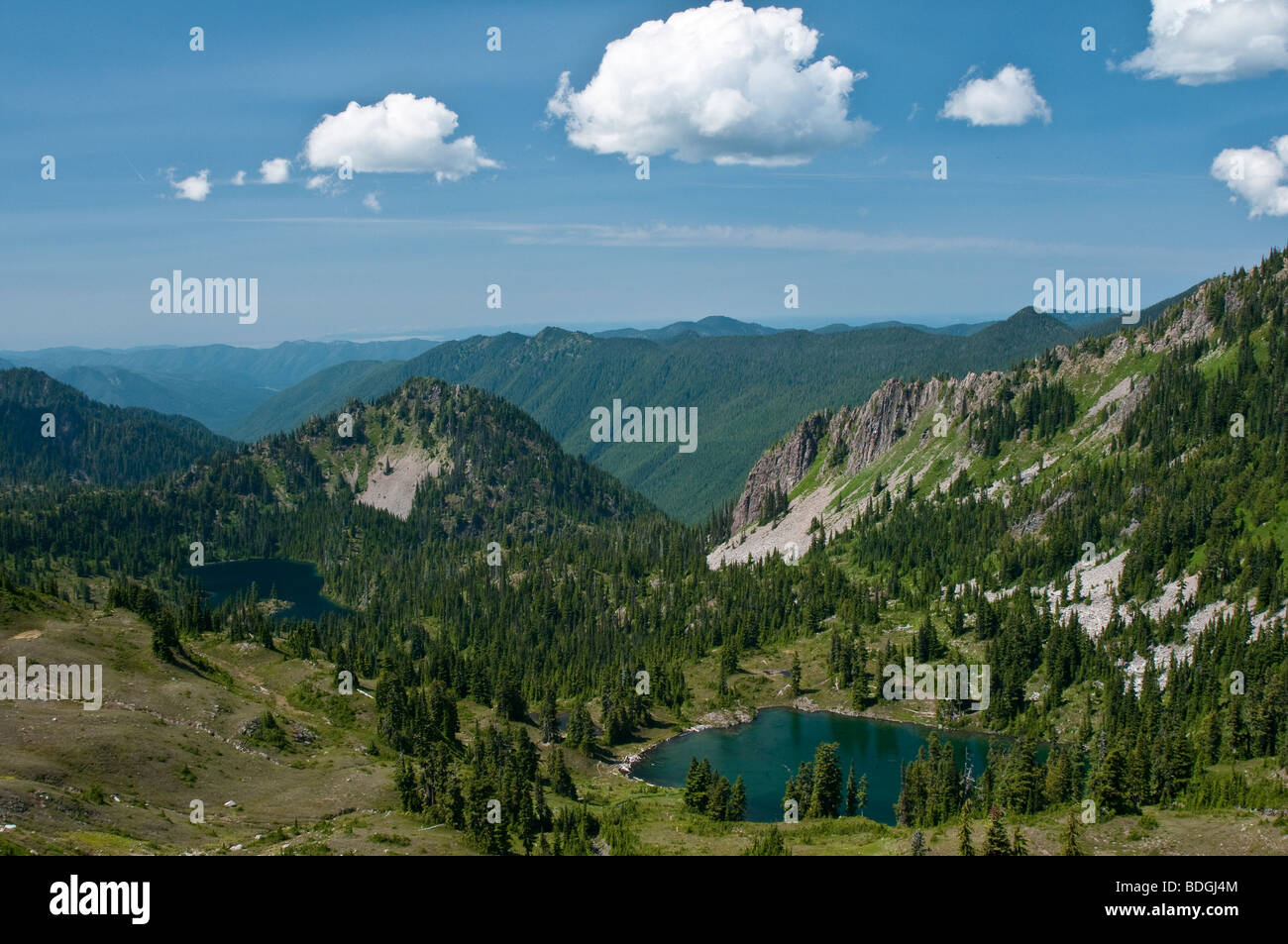 Cuenca de los lagos de la Alta Divide Trail, Olympic National Park, Washington. Foto de stock