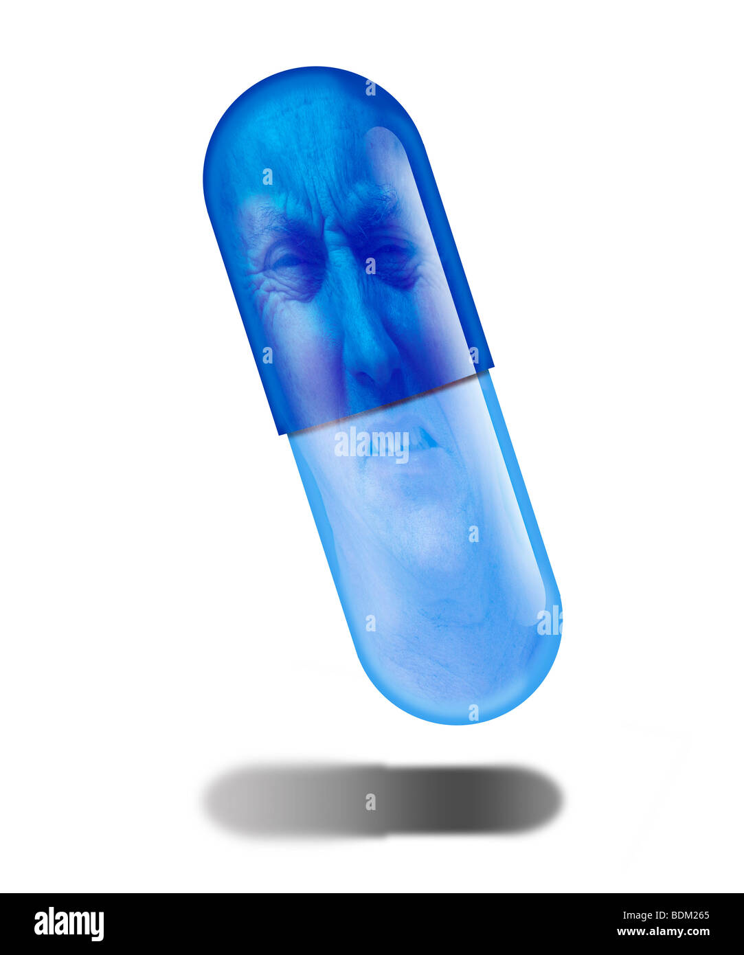 Una pastilla azul para el estrés, el dolor, la ansiedad y preocupación  Fotografía de stock - Alamy