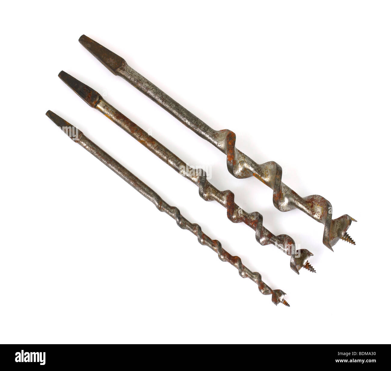 Three Antique soporte manuales tradicionales brocas de sinfín Fotografía de  stock - Alamy