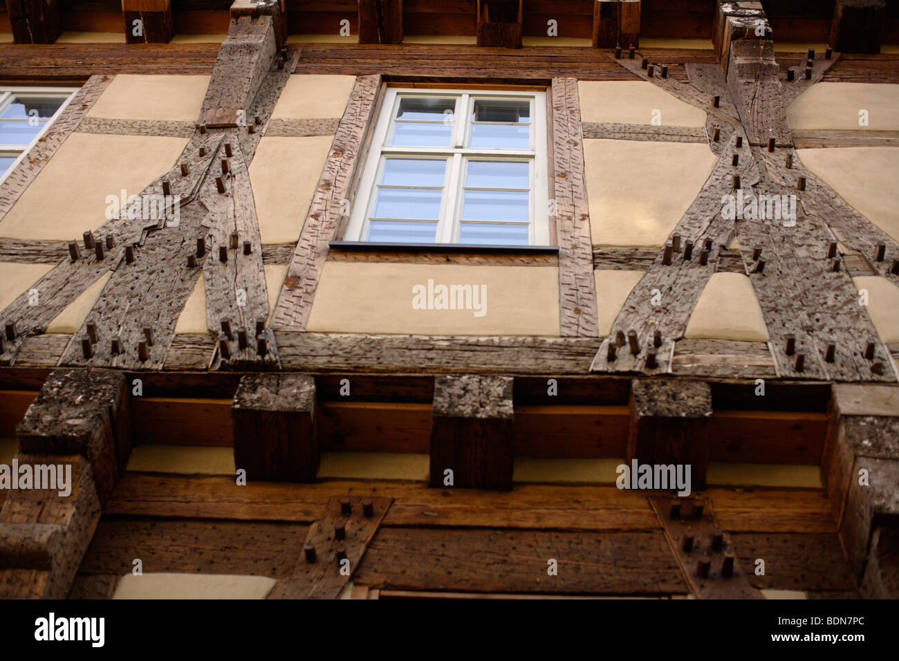 Detalle, madera,frame framing house Tuebingen, Baden-Wurtemberg, Alemania, Europa Foto de stock