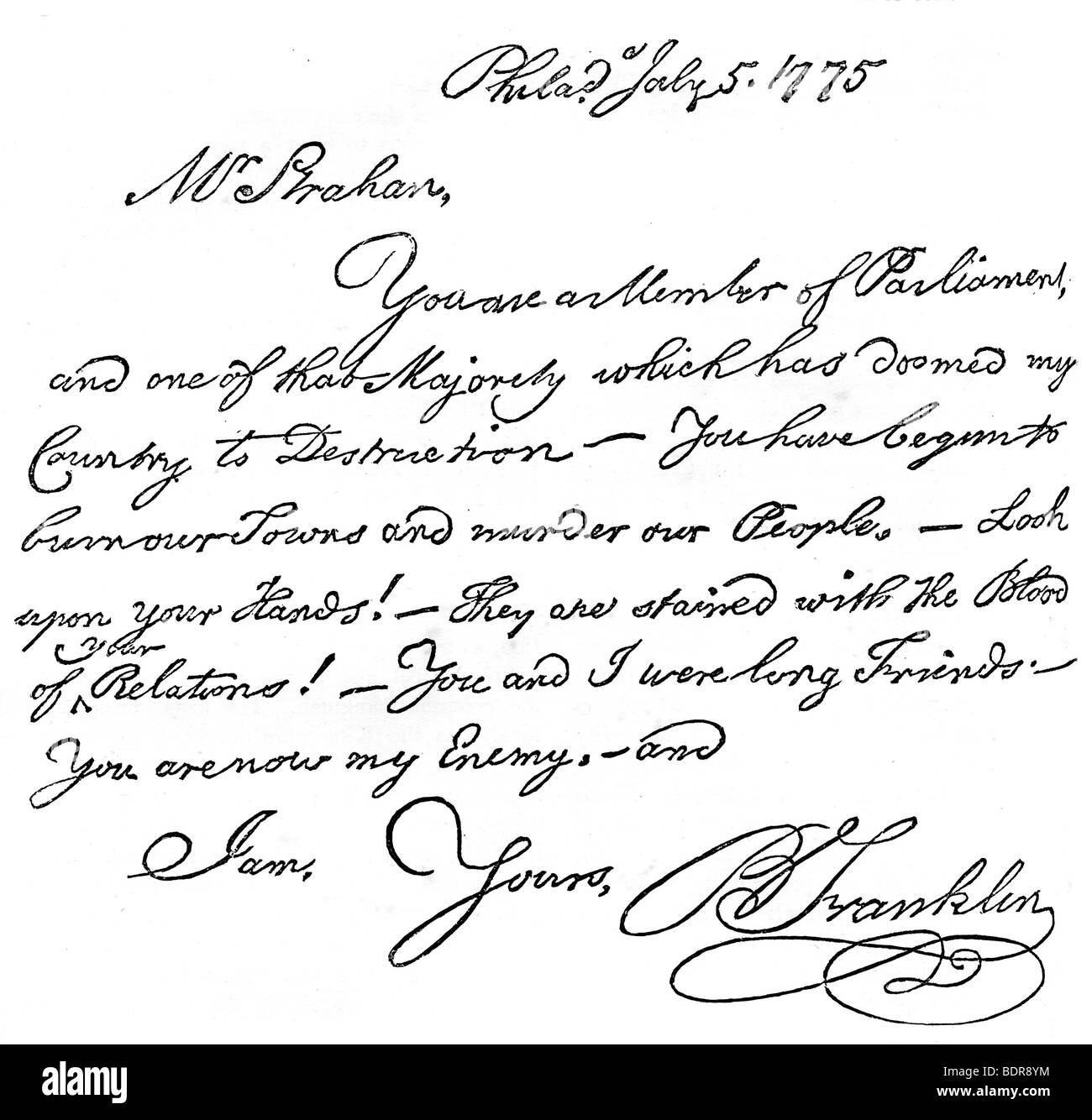 Facsimile De Una Carta De Benjamin Franklin Al Sr Strahan 1775 C1880 Artista Desconocido Fotografia De Stock Alamy