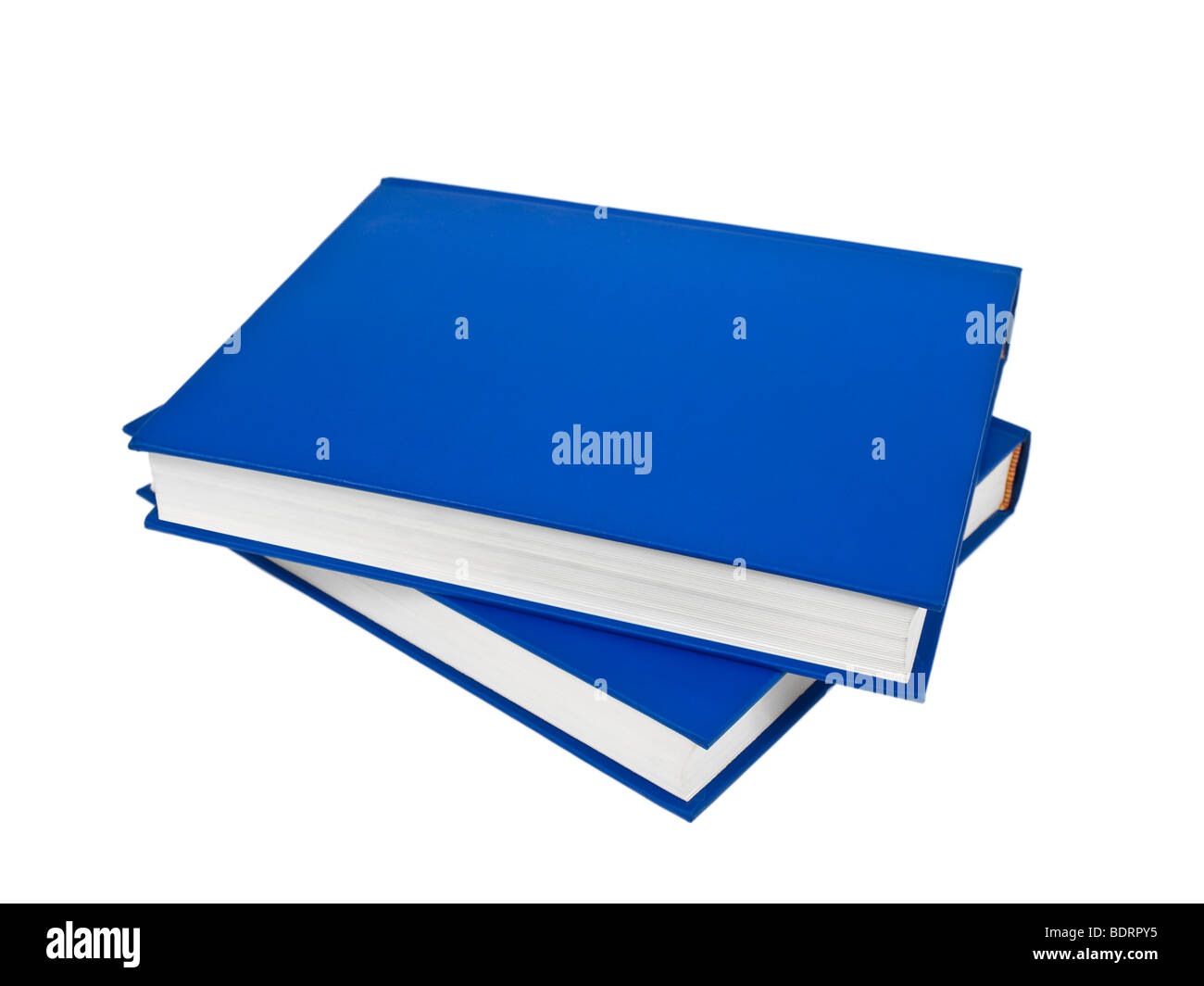 Dos aislados de libros azules sobre fondo blanco. Foto de stock