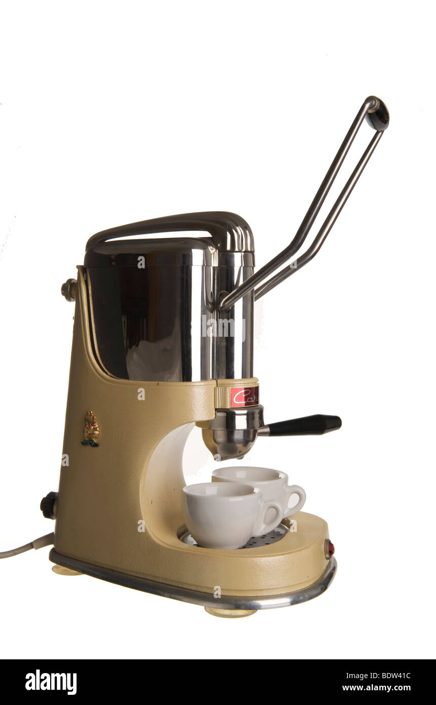 Antigua máquina de café con palanca manual y portafilter "Caravelle", Italia Foto de stock