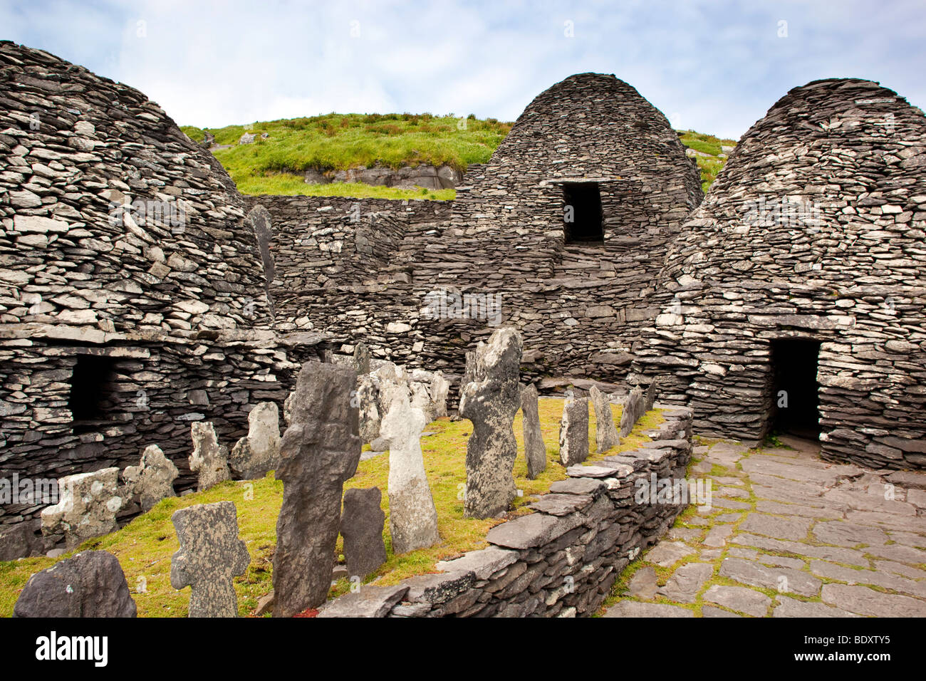 Skellig Michael; Irlanda; colmena chozas de antiguo monasterio Foto de stock