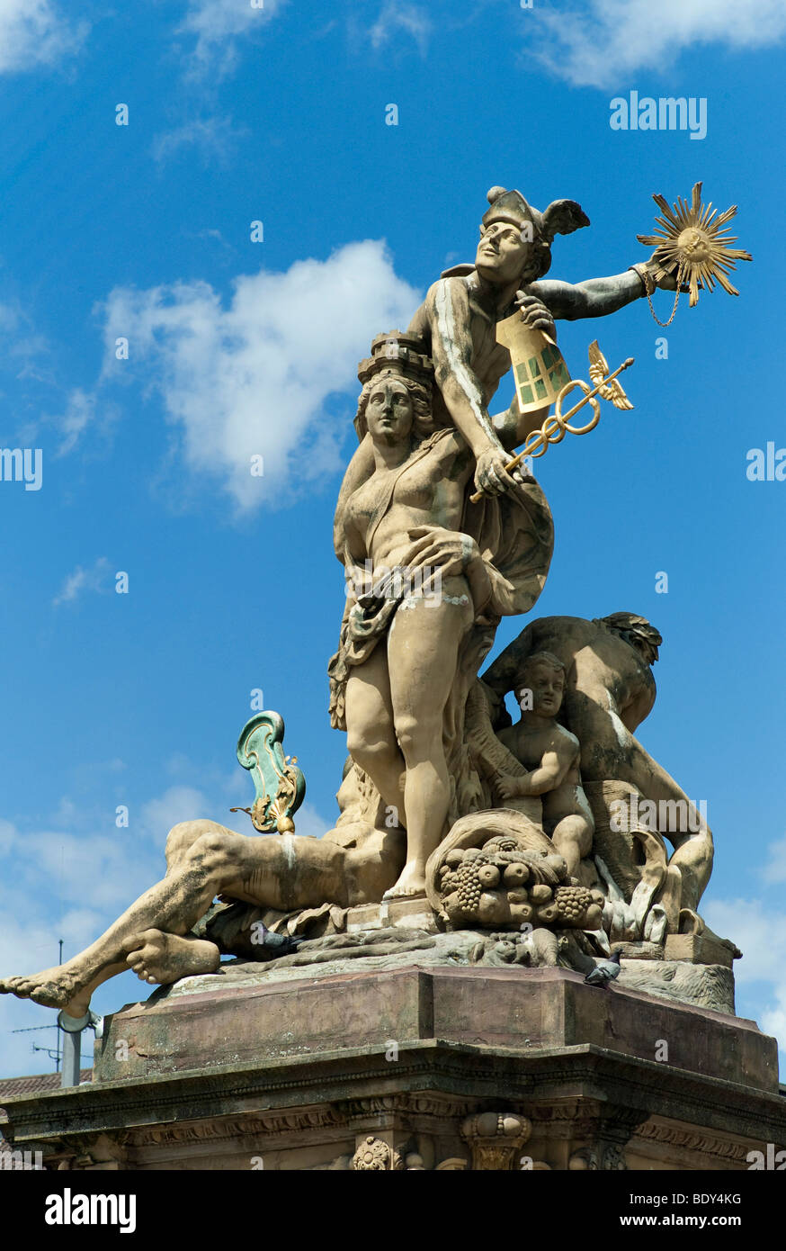 Memorial Fountain, Peter van den Branden, 1719, Market Square, Mannheim, Baden-Wurtemberg, Alemania, Europa Foto de stock