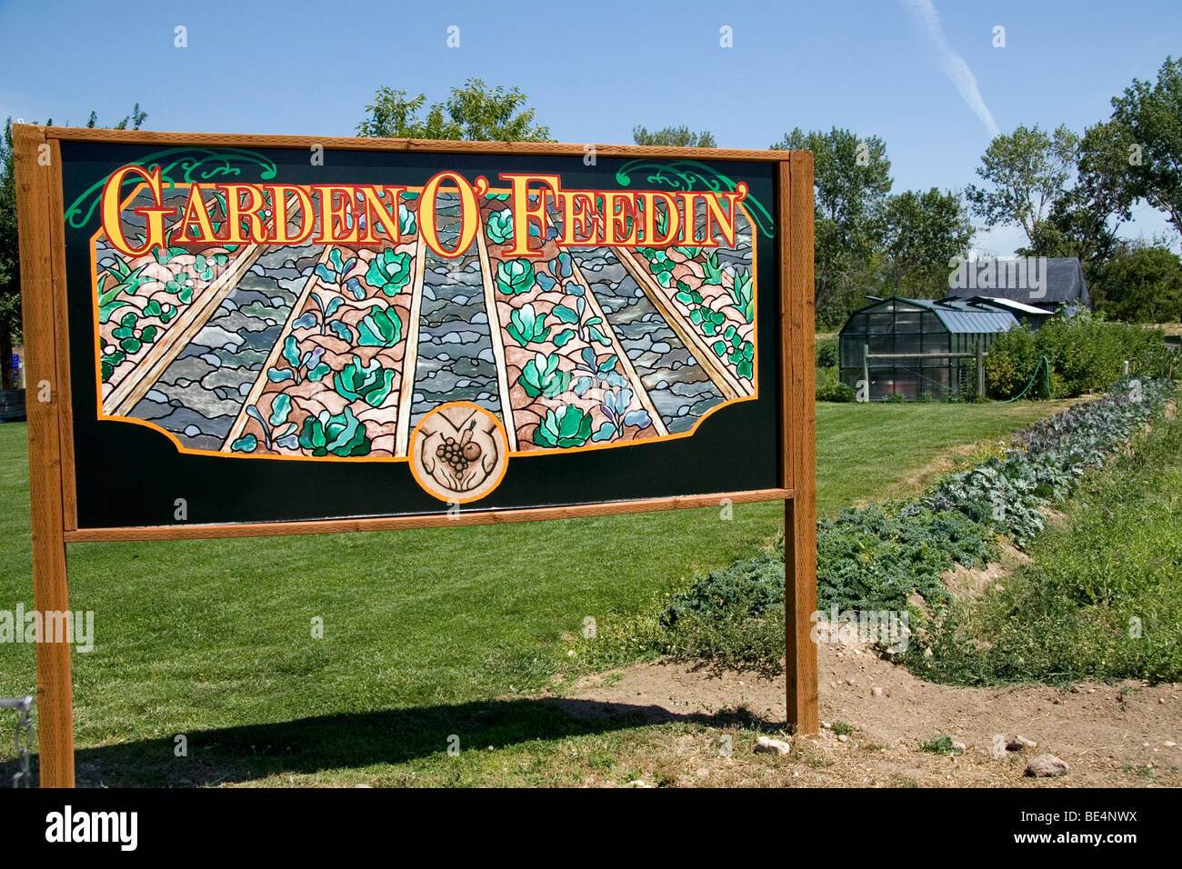 Señalización para una iglesia de la comunidad jardín situado en Garden City, Idaho, USA. Foto de stock