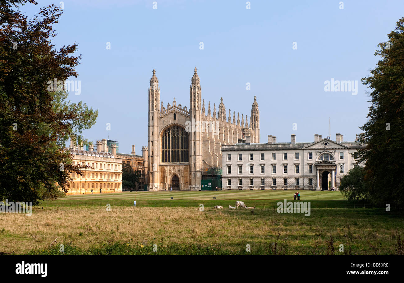 Vista desde el río Cam a través de la capilla de King's College de la Universidad de Cambridge, Cambridge, Inglaterra, Reino Unido. Foto de stock