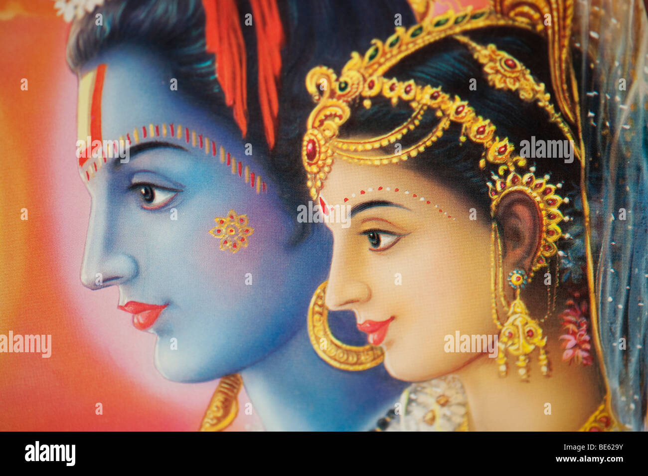 Dios hindú, señor Rama y Sita representado en un póster de India. La India Fotografía de stock