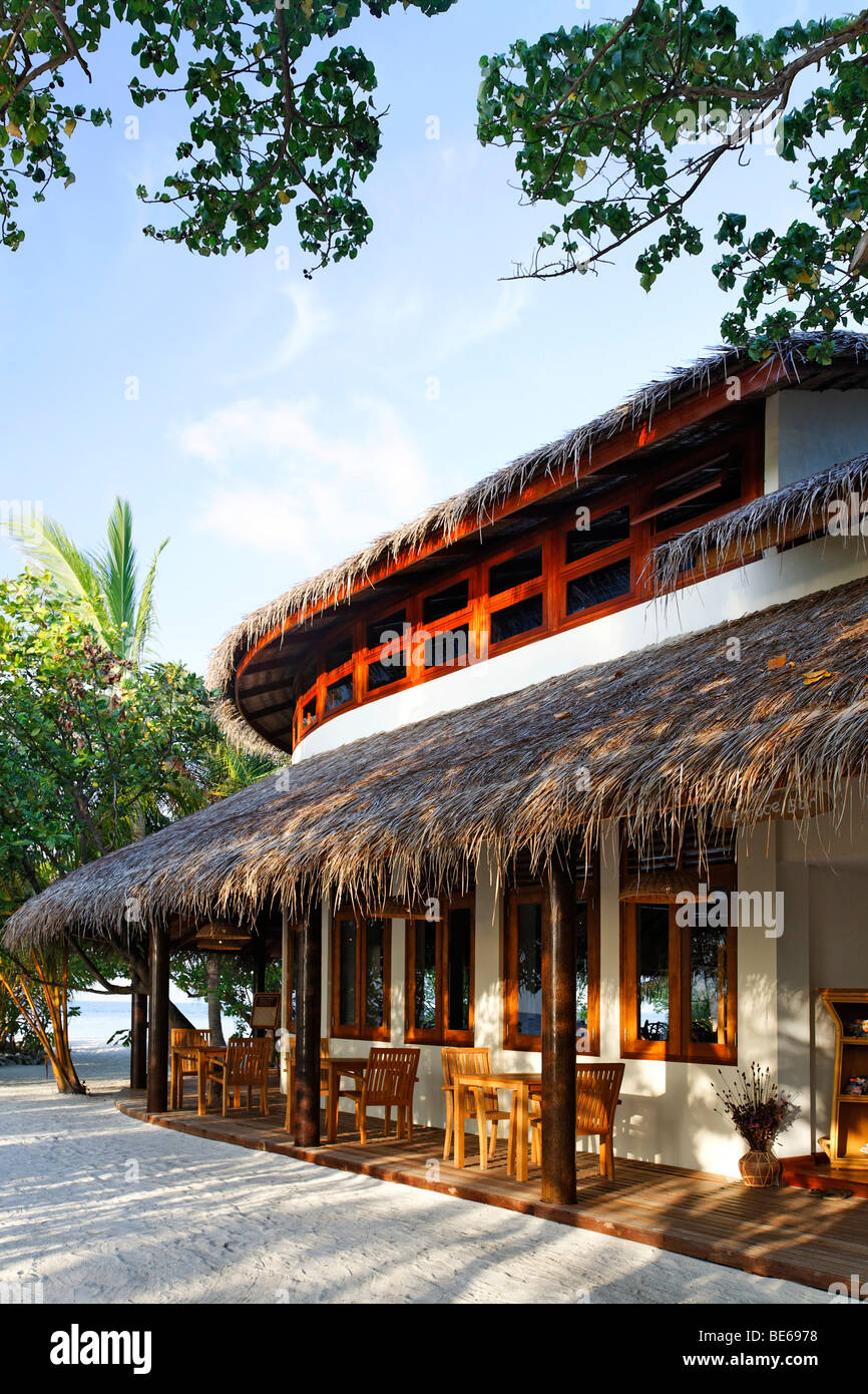 Restaurante, Vadoo, Island, South Male Atoll, Maldivas, archipiélago, el Océano Índico, Asia Foto de stock